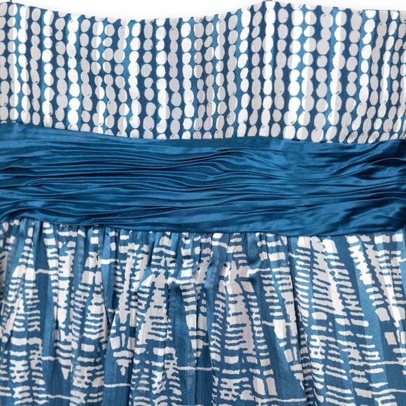 BCBGMaxazria Blue Cream Silk A-line Sundress M - Picture 7 of 11